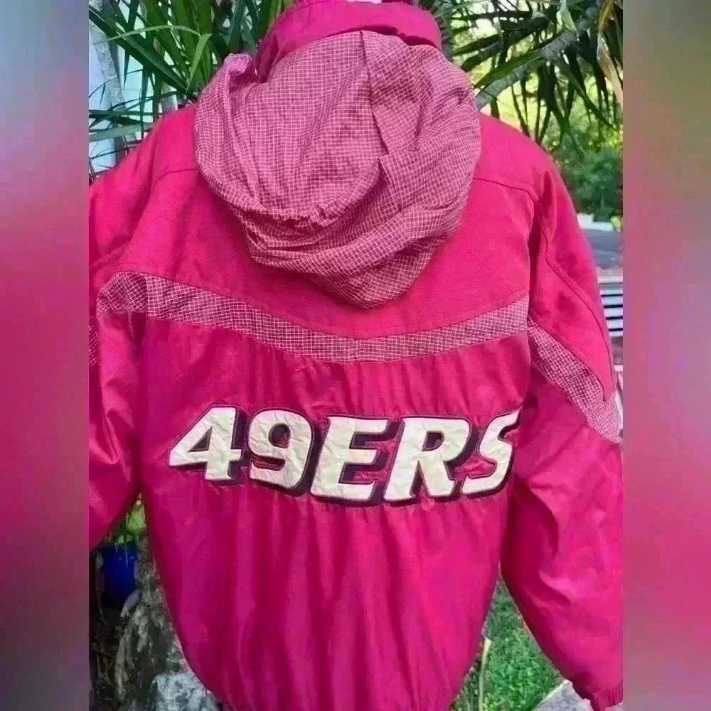 San Francisco 49ers NFL Puffer Jacket‎ Hoody Mens Medium Vintage Pro Line - Picture 2 of 14